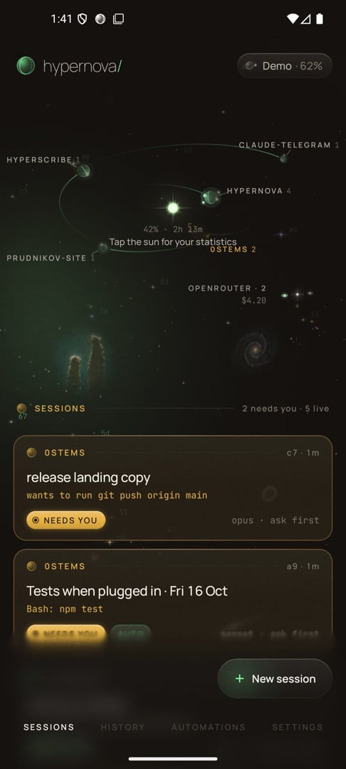 Hypernova sessions on Android